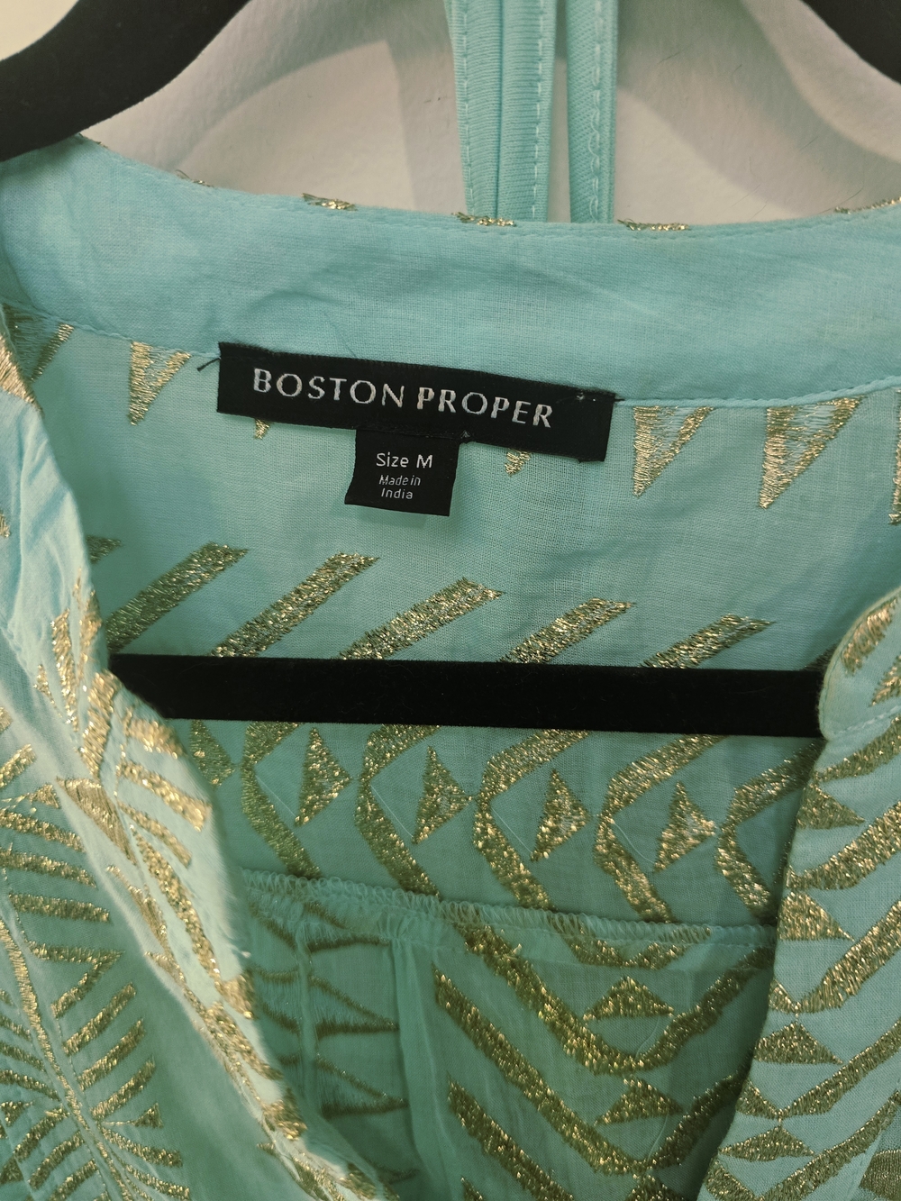 Boston Proper Turquoise Long Sleeve V Neck Minidress W Gold Embroidery-Med - Picture 14 of 16